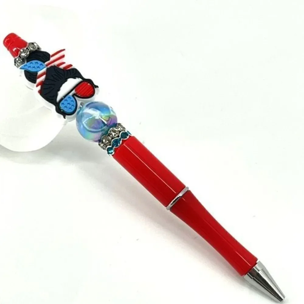 Rockabilly patriotic USA mom handmade pen NEW beads rhinestone bling red white c